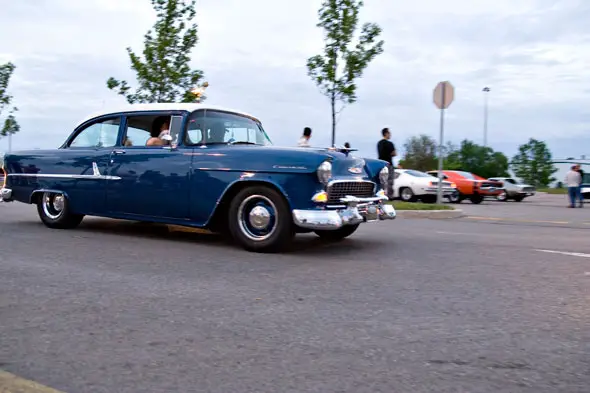 Another Blue 50s era Chevy, this one is actually done up a little nastier looking than the first, check out the wheels hiding in the tubs out back.