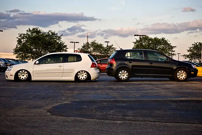 Bagged GTI on stock rims vs a normal GTI