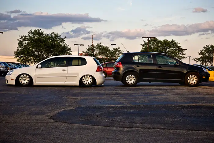 bags3 Bagged GTI on stock rims vs a normal GTI