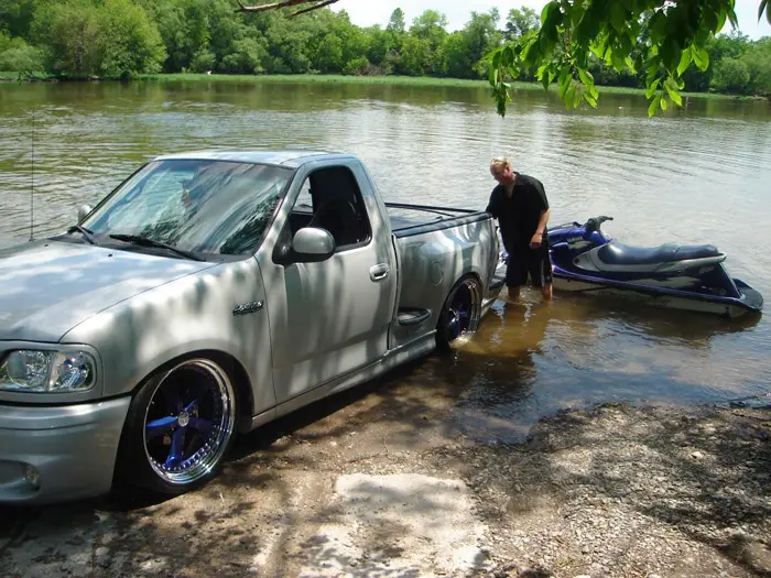 Even though its slammed the truck still launches Sea-doos fine