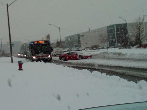 wtfsnow Sucks to get your Ferrari stuck as a public transit vehicle passes, at least we know the owner can afford the fare