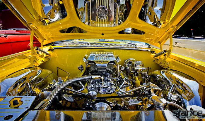majestics_bbq_2013_yellow_64_impala_engine_bay_1