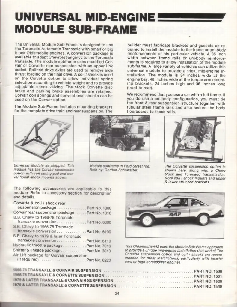 Everything was availbiel to buy in the 70s inclding universal mid engine subframes designed to work with the Olds Tornado transaxle 